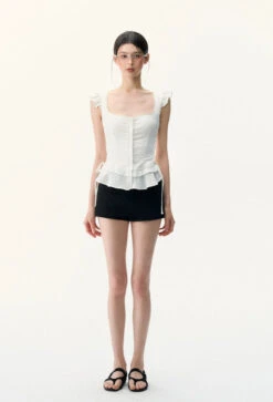 Ruffle Sleeve Button Front Peplum Top -Modern Wear Shop 7c208fa27408490c95c51f85eeef7821