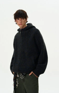 Funnel-Neck Hooded Knit Double-Zip Jacket -Modern Wear Shop 7c3905b061826699035511b439117385