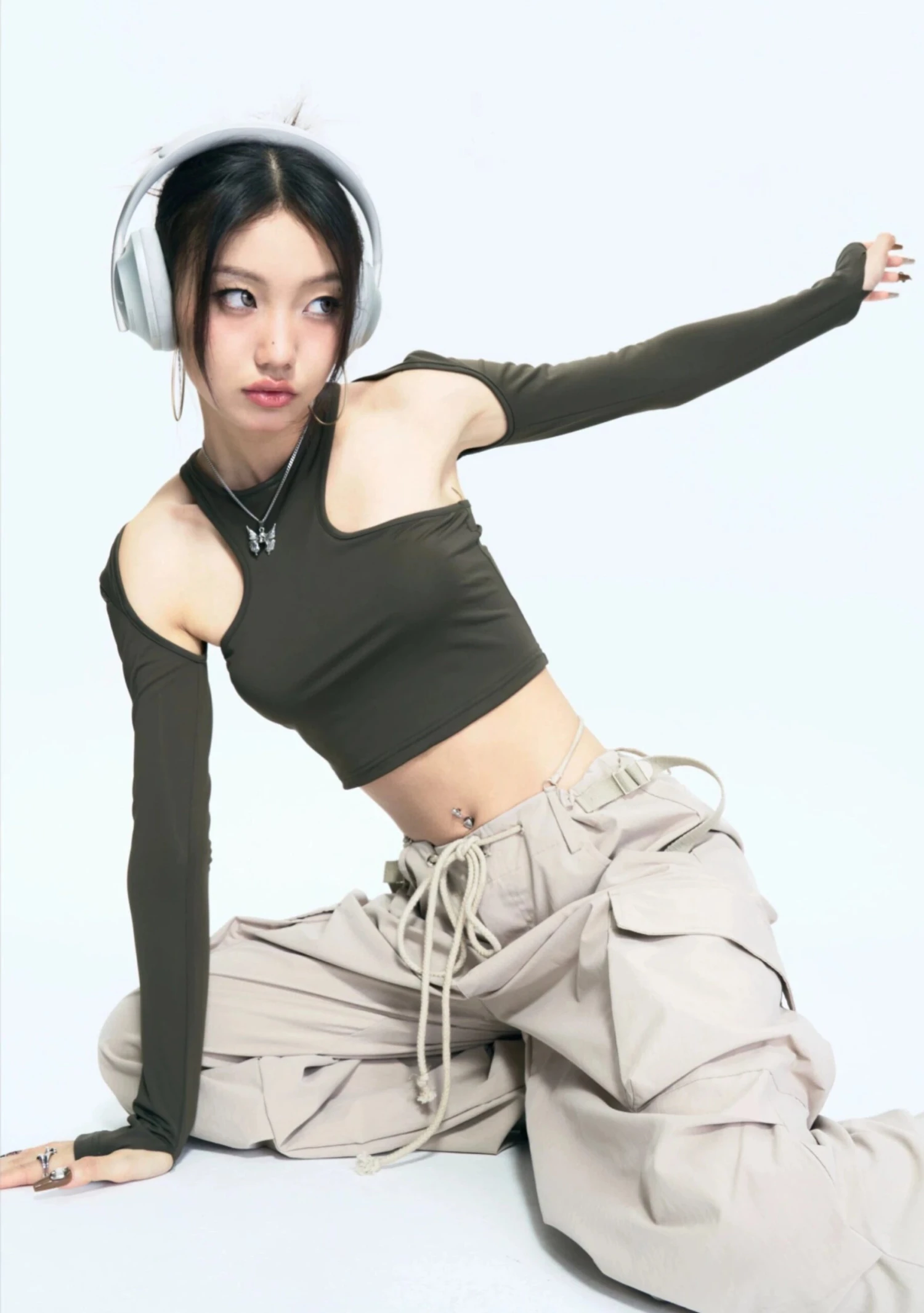 Cold Shoulder Long Sleeve Crop Top With Sleeves 3 Cold Shoulder Long Sleeve Crop Top With Sleeves - Image 3