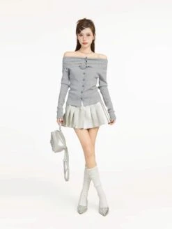 Off Shoulder Long Sleeve Button Top With Flower Applique 19 Off Shoulder Long Sleeve Button Top With Flower Applique -Modern Wear Shop 7c561d1e0ae5257b57e6073033674b13