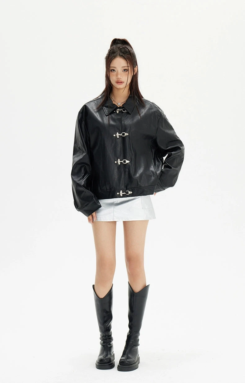 Faux Leather Fireman Buckle Oversized Jacket 6 Faux Leather Fireman Buckle Oversized Jacket - Image 6