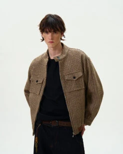 Houndstooth Pattern Zip Jacket With Chest Pockets -Modern Wear Shop 7cc16840ddd9b04ee0cd62e540776a41