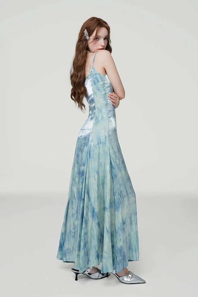 Iridescent Tie-Dye Spaghetti Strap Flared Maxi Dress 6 Iridescent Tie-Dye Spaghetti Strap Flared Maxi Dress - Image 6