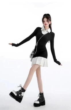 Mock Layered Pleated Hem Long Sleeve Dress 22 Mock Layered Pleated Hem Long Sleeve Dress -Modern Wear Shop 7ce49bcc6b20dc0b77d14d97bfb45350