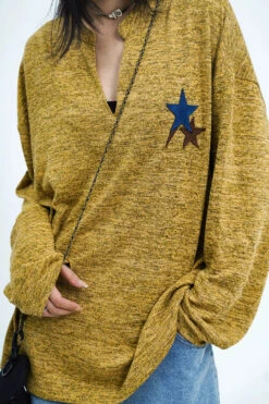 Oversized Heathered Long Sleeve Star-Print Tee -Modern Wear Shop 7ced3a12baf8a8ae0c221aaf30d7dca3
