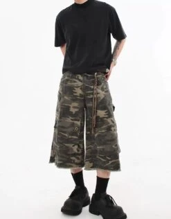 Camo Print Cargo Capri Shorts With Frayed Hem -Modern Wear Shop 7d0727fe368476d39828bdecc67c4cf0