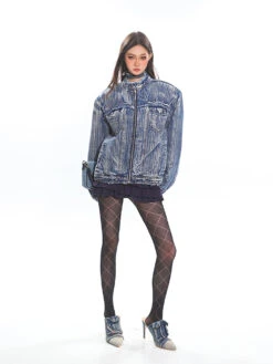 Distressed Trim Stripe-Washed Boxy Denim Jacket -Modern Wear Shop 7d569a20af527491c8cae3a64613f5a0