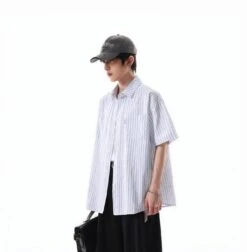 Oversized Stripe Short Sleeve Button Shirt With Chest Pockets -Modern Wear Shop 7d57791ca65e3c2539e7a051061ae84c