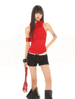 Sleeveless Rosette Mock Neck Tank Top -Modern Wear Shop 7daaeae2bc7b4d0e136da33b22f0c97b