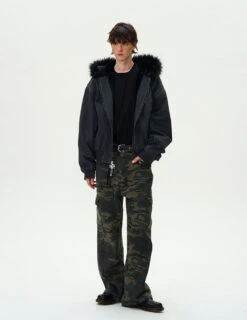 Contrast Stitch Oversized Faux Fur Hooded Bomber Jacket -Modern Wear Shop 7db7690e5c0b0f661291d4f2a661f55a