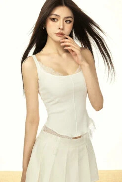 Mock Two Piece Lace Trim Ribbed Tank Top -Modern Wear Shop 7dcbcd8448d8634dc51975b4c66705a3