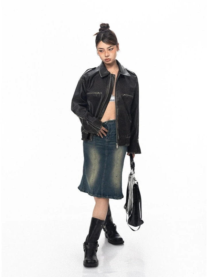 Vintage Faux Leather Stitch-Detail Jacket With Front Zip Pockets 10 Vintage Faux Leather Stitch-Detail Jacket With Front Zip Pockets - Image 10