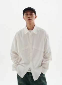 Long Sleeve Button Shirt With Chest Panel Detail