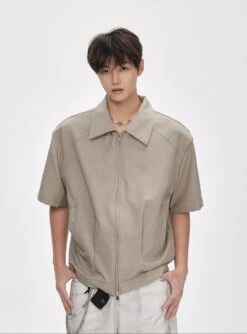 Two Way Zip Boxy Short Sleeve Top