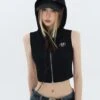 Cropped Zip Up Hoodie Vest