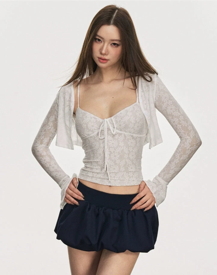 Floral Cami Top With Adjustable Strap And Flare Sleeve Crop Cardigan Two-Piece Set 4 Floral Cami Top With Adjustable Strap And Flare Sleeve Crop Cardigan Two-Piece Set - Image 4