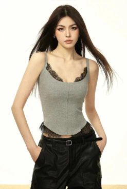 Mock Two Piece Lace Trim Ribbed Tank Top -Modern Wear Shop 7ed549c928a7d8e5194bbbd5efb3b81b