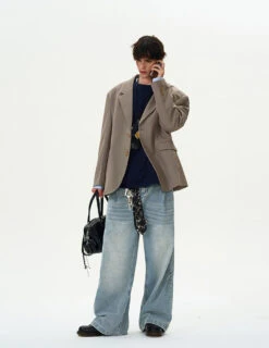 Oversized Checker Single-Breasted Blazer With Flap Pockets -Modern Wear Shop 7ef7c6be14441aa8ab52871719a483ce