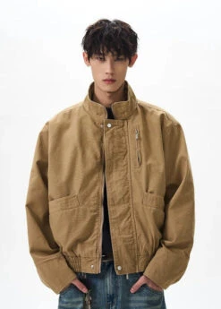 Boxy Zip-Up Stand Collar Worker Bomber Jacket