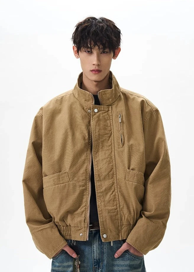 Boxy Zip-Up Stand Collar Worker Bomber Jacket 1 Boxy Zip-Up Stand Collar Worker Bomber Jacket