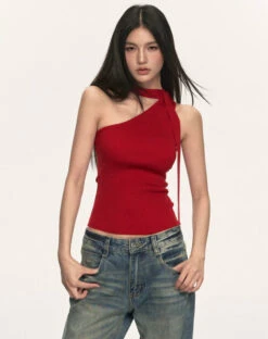 Ribbed One Shoulder Knit Top With Scarf Detail -Modern Wear Shop 7f136a0d47d3caf054e6de160c6bd952