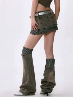 Frayed Hem Denim Sandblast Mini Skirt And Jean Leg Warmers Two-Piece Set 7 Frayed Hem Denim Sandblast Mini Skirt And Jean Leg Warmers Two-Piece Set -Modern Wear Shop 7f53e8cd426743849fe5ce1db03aade0