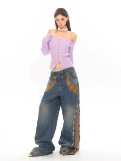 Off-Shoulder Ribbed Crop Top With Pearl Button Detail -Modern Wear Shop 7f5f91e78695603a6b2d8971959a9b42