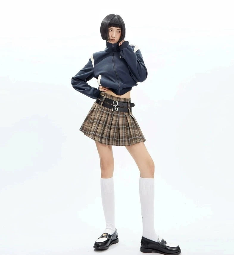 Plaid Pleated Double-Belted Mini Skirt 6 Plaid Pleated Double-Belted Mini Skirt - Image 6