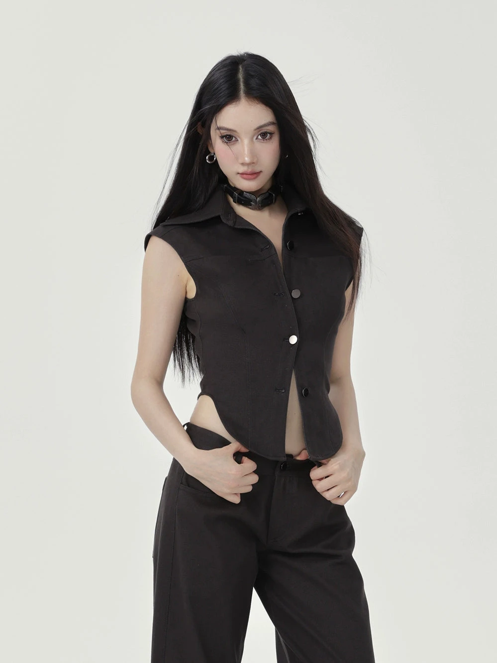 Sleeveless Collared Button-Up Waistcoat Top 5 Sleeveless Collared Button-Up Waistcoat Top - Image 5