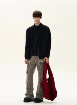 Fuzzy Ribbed Trim Mock Neck Zip Jacket 30 Fuzzy Ribbed Trim Mock Neck Zip Jacket -Modern Wear Shop 7f88dffb0ba97989f1349539d140c9b7