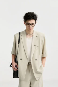 Single Breasted Short Sleeve Blazer With Chain Brooch Detail -Modern Wear Shop 7f934aec7e37093f619a8779cd5fd03c