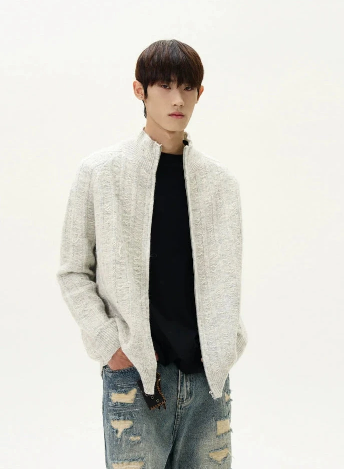 Fuzzy Ribbed Trim Mock Neck Zip Jacket 6 Fuzzy Ribbed Trim Mock Neck Zip Jacket - Image 6