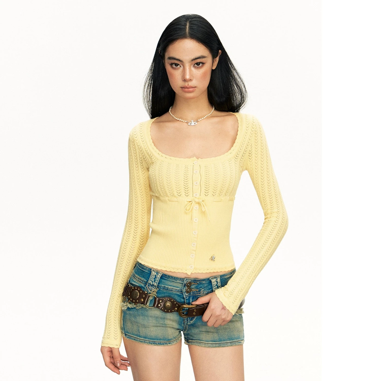 Open Knit Ribbed Button-Up Long Sleeve Top 3 Open Knit Ribbed Button-Up Long Sleeve Top - Image 3