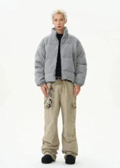 Textured Mid-Crop Puffer Jacket With Ribbed Pocket Details -Modern Wear Shop 7fef08b1321438c99c1c02477efd877b