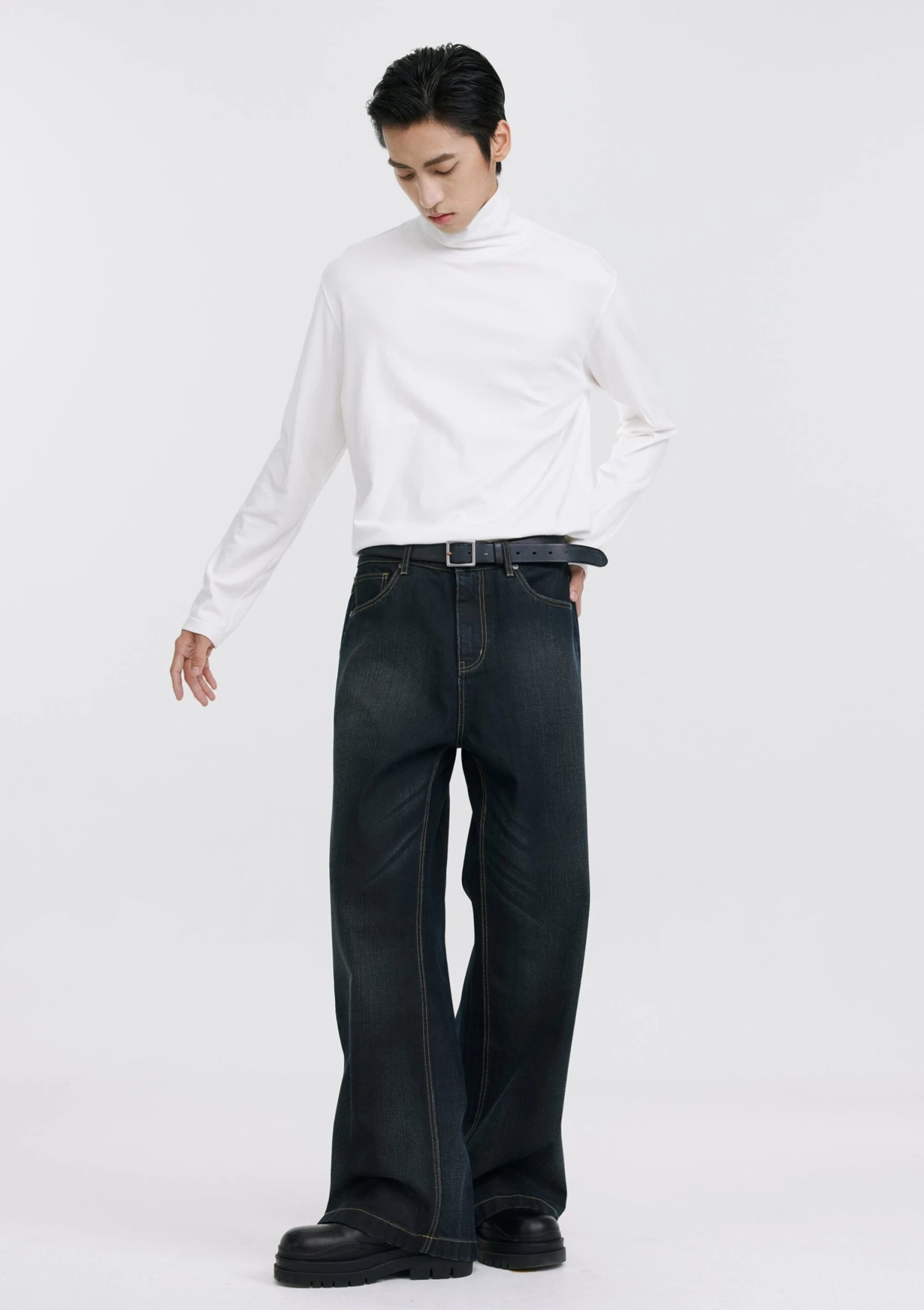 Wide Leg Dark Wash Wax Jeans With Contrast Stitching 6 Wide Leg Dark Wash Wax Jeans With Contrast Stitching - Image 6