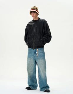 Oversized Distressed Faux Leather Bomber Jacket With Sleeve Pocket 29 Oversized Distressed Faux Leather Bomber Jacket With Sleeve Pocket -Modern Wear Shop 802b13effbe5e6fee645121331f7f10b