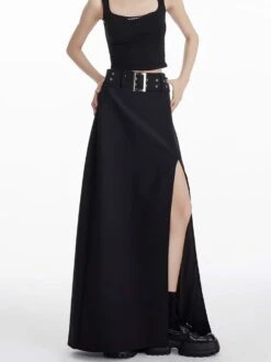 High Slit Maxi Skirt With Belt -Modern Wear Shop 80369cbbda477e2fc107c5d8ef6390b3
