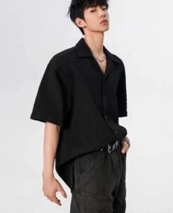 Textured Button-Up Shirt With Camp Collar -Modern Wear Shop 8037372ed9bc4b4219041c19c2b5a6c1