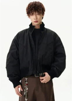 Ribbed Collar Cropped Bomber Flight Jacket -Modern Wear Shop 80442f27bd879afb210fc920ef56cd60