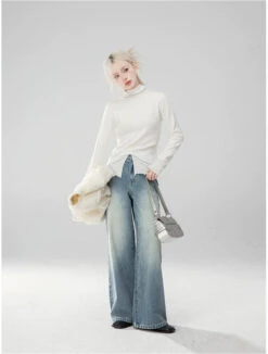 Straight Leg Faded Wash Minimal Jeans -Modern Wear Shop 804479477930204fe336083330545bfa