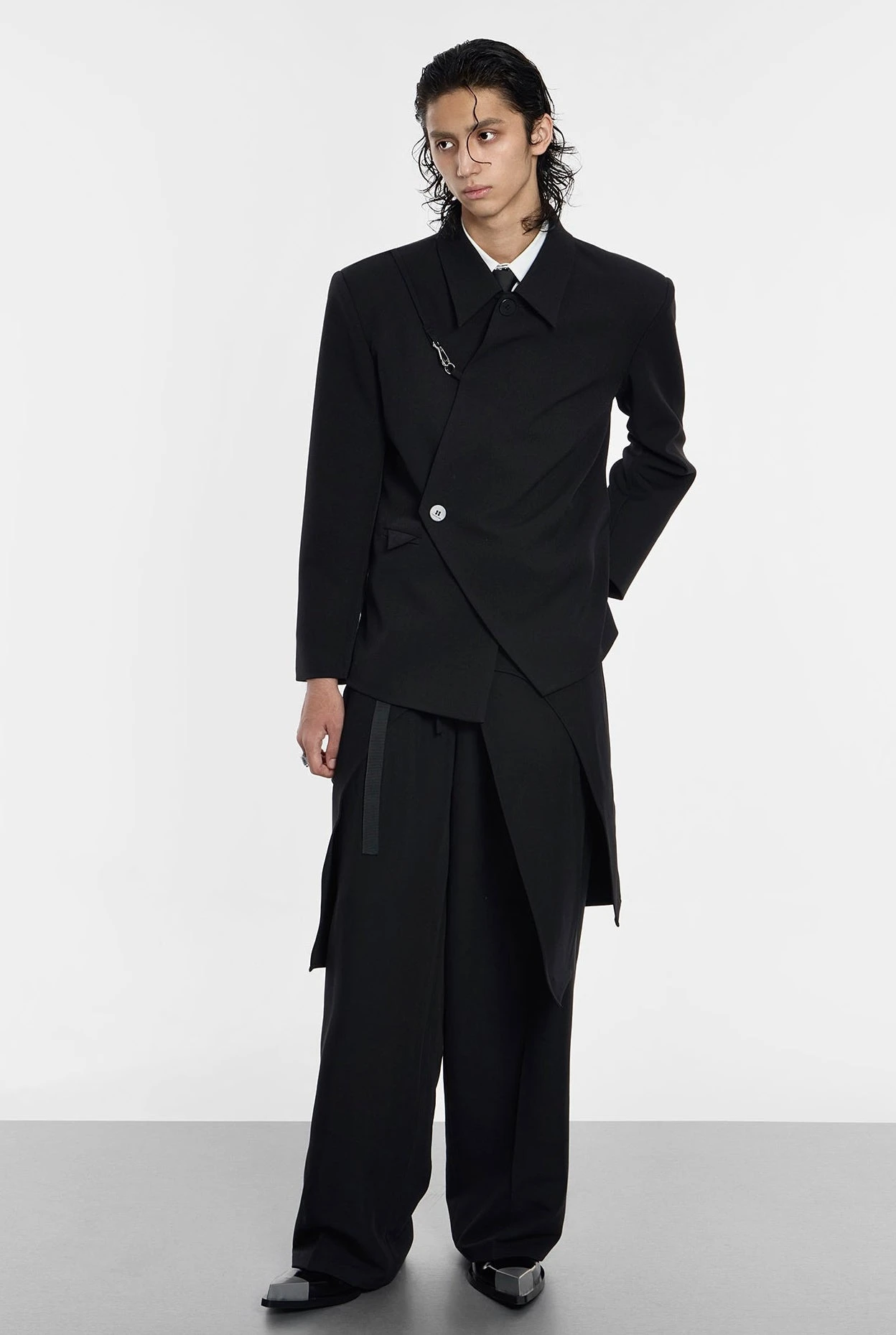 Asymmetric Button-Up And Metal Clasp Structured Blazer Jacket 13 Asymmetric Button-Up And Metal Clasp Structured Blazer Jacket - Image 13