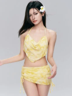 Tie-Dye Cowl Neck Bikini With Side-Tie Sarong