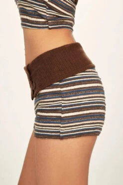 Fold Over Button Stripe Fuzzy Shorts -Modern Wear Shop 80b906288a7a7815321c3eeaccb33940