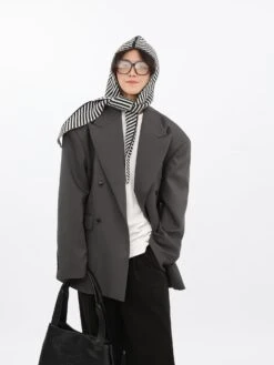 Oversized Double-Breasted Tailored Blazer With Lapel Detail -Modern Wear Shop 80ce03824cce15e872e730cd5b85ff5e