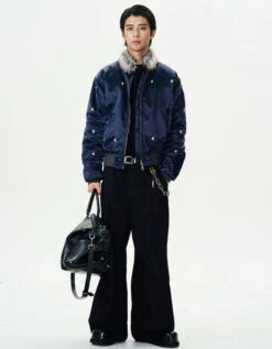 Faux Fur-Collar Bomber Jacket With Studs Detail 14 Faux Fur-Collar Bomber Jacket With Studs Detail -Modern Wear Shop 80edcd45efd2ca8c72692271b7a702fd