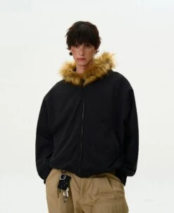 Faux Fur Hooded Zip Jacket With Pockets -Modern Wear Shop 80f032f013fd616a30d21625dd7a2abd