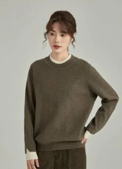 Contrast Cuff Ribbed Hem Sweater -Modern Wear Shop 80fa84878fac589b745d1fb3565cda9a