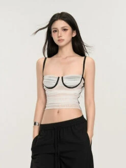 Ruched Bustier Crop Top With Slim Straps