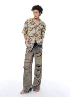 Floral Watercolor Print Oversized Short Sleeve Button-Up Shirt -Modern Wear Shop 811b8250566af1dd62c5491d69cca600