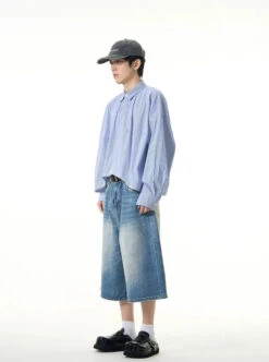 Oversized Striped Drop-Shoulder Cropped Button-Up Shirt 15 Oversized Striped Drop-Shoulder Cropped Button-Up Shirt -Modern Wear Shop 81421175273fe8a104c641eab34638db